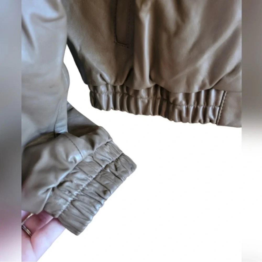 Vintage Wilson’s Leather Brown Fur Lined Hooded Bomber Style Zip Jacket Coat - Picture 7 of 10